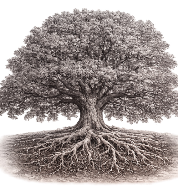 Captain Meares tree, rooted, growing, and connected